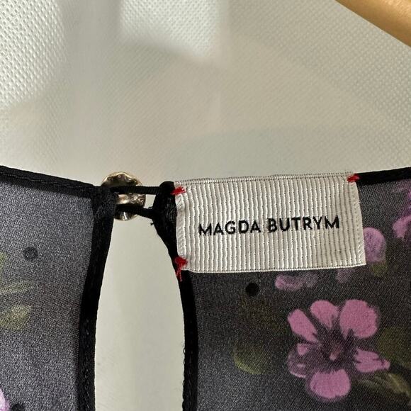 Magda Butrym Dark Floral Printed Silk Pesaro Mini Dress Size US 6 UK 10 FR 38 - Picture 4 of 14